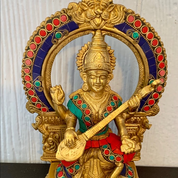 Saraswati Statue & Swan Under Arch Stone Figurine - Picture 2 of 14